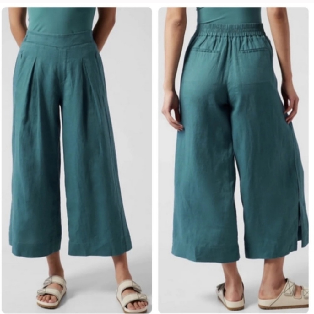 Athleta wide leg cropped linen pants